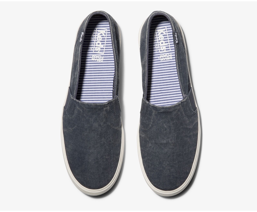 Keds Slip Ons Navy - Clipper Washed Solids - Womens ICQLXU-179